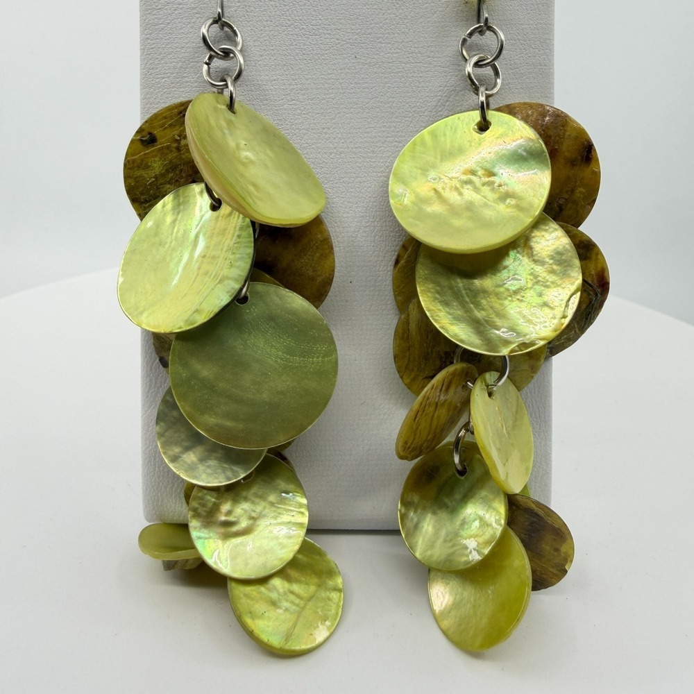 Natural Shell Disc Statement Dangle Earrings Multi-Layered Boho Beach Jewelry